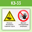 Знак «Опасно - возможно падение груза. Доступ посторонним запрещен», КЗ-33 (пленка, 400х300 мм)